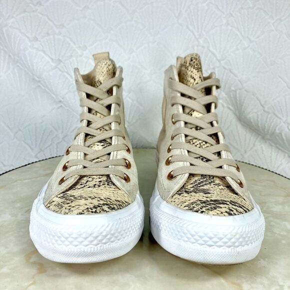 Converse High Top Sneakers Womens Size 7 Beige Suede Snakeprint Streetwear Shoes - Picture 3 of 12